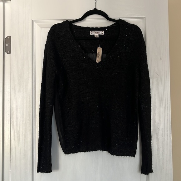 DECREE BLACK SEQUINED SWEATER - BACK SHEER PANEL - SIZE SMALL - Picture 2 of 8